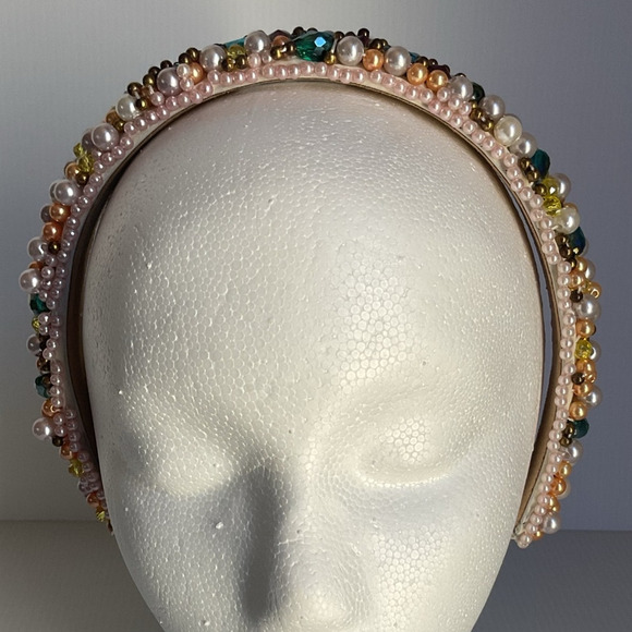 Handmade Beaded Pearl Headband Colorful Crystal Diadema Bridal, Party NWT - Picture 4 of 11